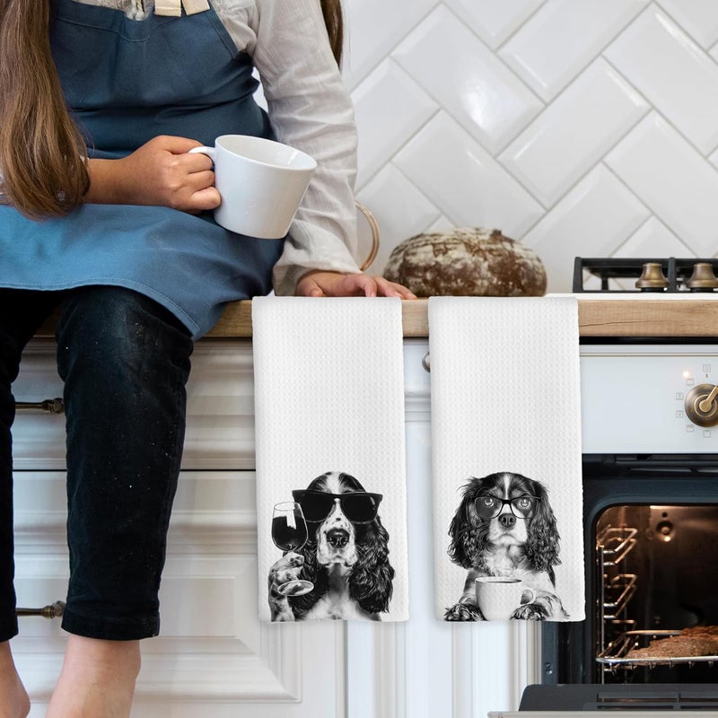 Mcehtle Funny Springer Spaniel Kitchen Towels Set of 2, Funny Dog Kitchen Accessories, Coffee Station Wine Bar Decor, Dog Chef Gift Hand Towel, Dining Room Decorative Tea Towel Dish Towels 16x24 Inch - Image 3